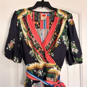 Anthropologie Multicolor Floral Striped Blouse